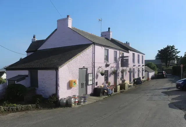 The pink-washed Victoria Inn at Perranuthnoe