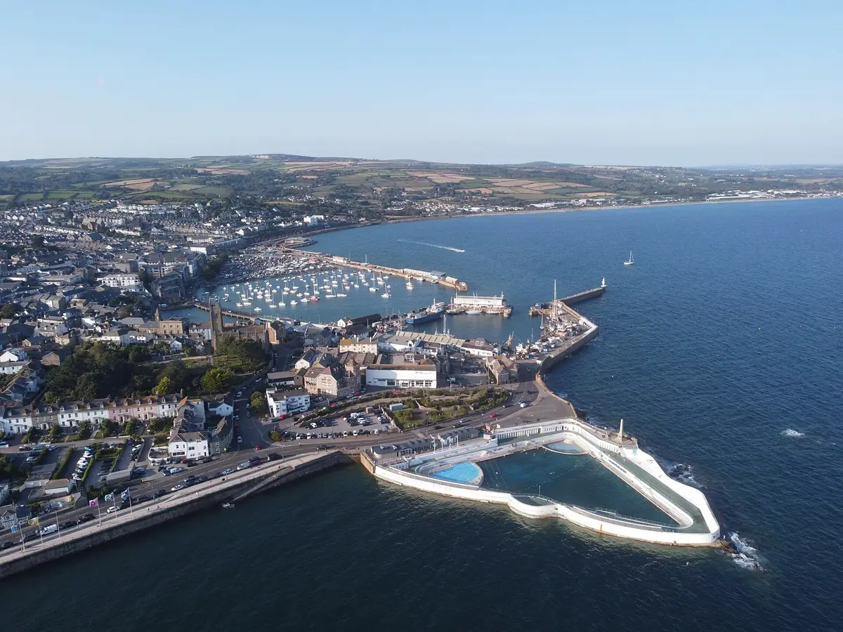 The triangular Art Deco Jubilee Pool on the seafront at Penzance