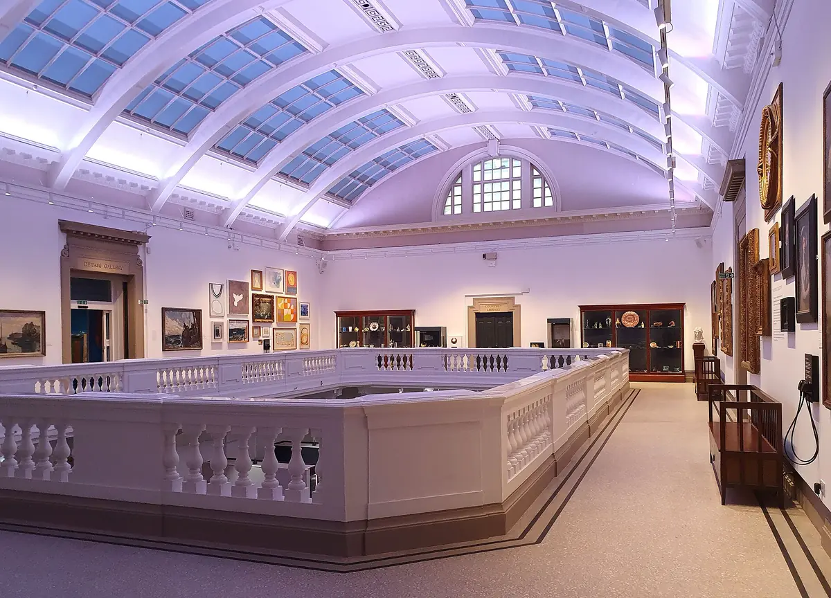 The galleried main hall of the Cornwall Museum and Art Gallery