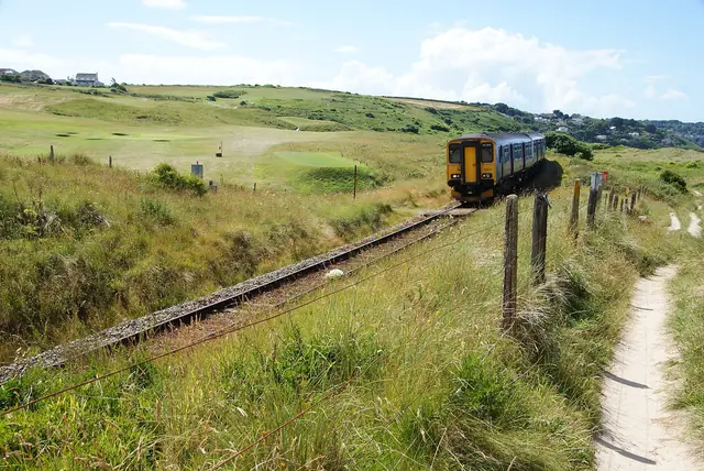 The St Ives branch line train by the coast